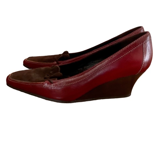 Amalfi by Rangoni Women’s Leather Wedge Heel Loafer Size 6 Burgundy & Brown - Picture 6 of 15